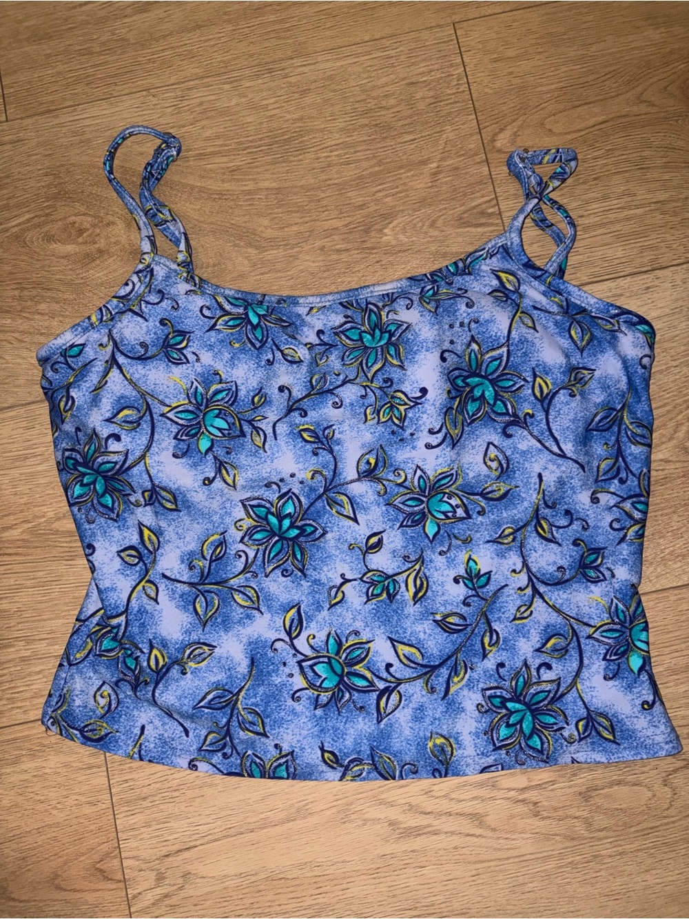 Blue Floral Spaghetti Strap Women's Tank Top